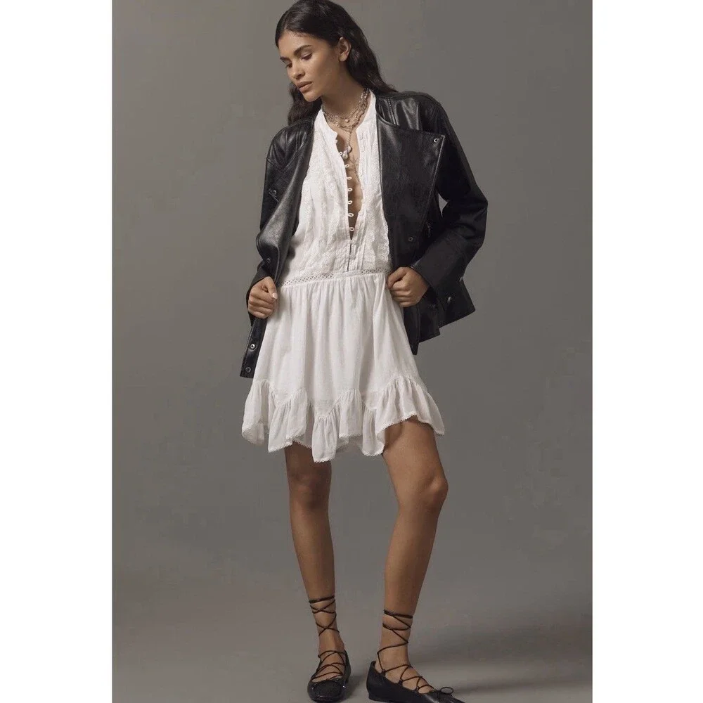 Anthropologie Pilcro Moto Jacket Faux Leather Asymmetric Snap Western XS NWT